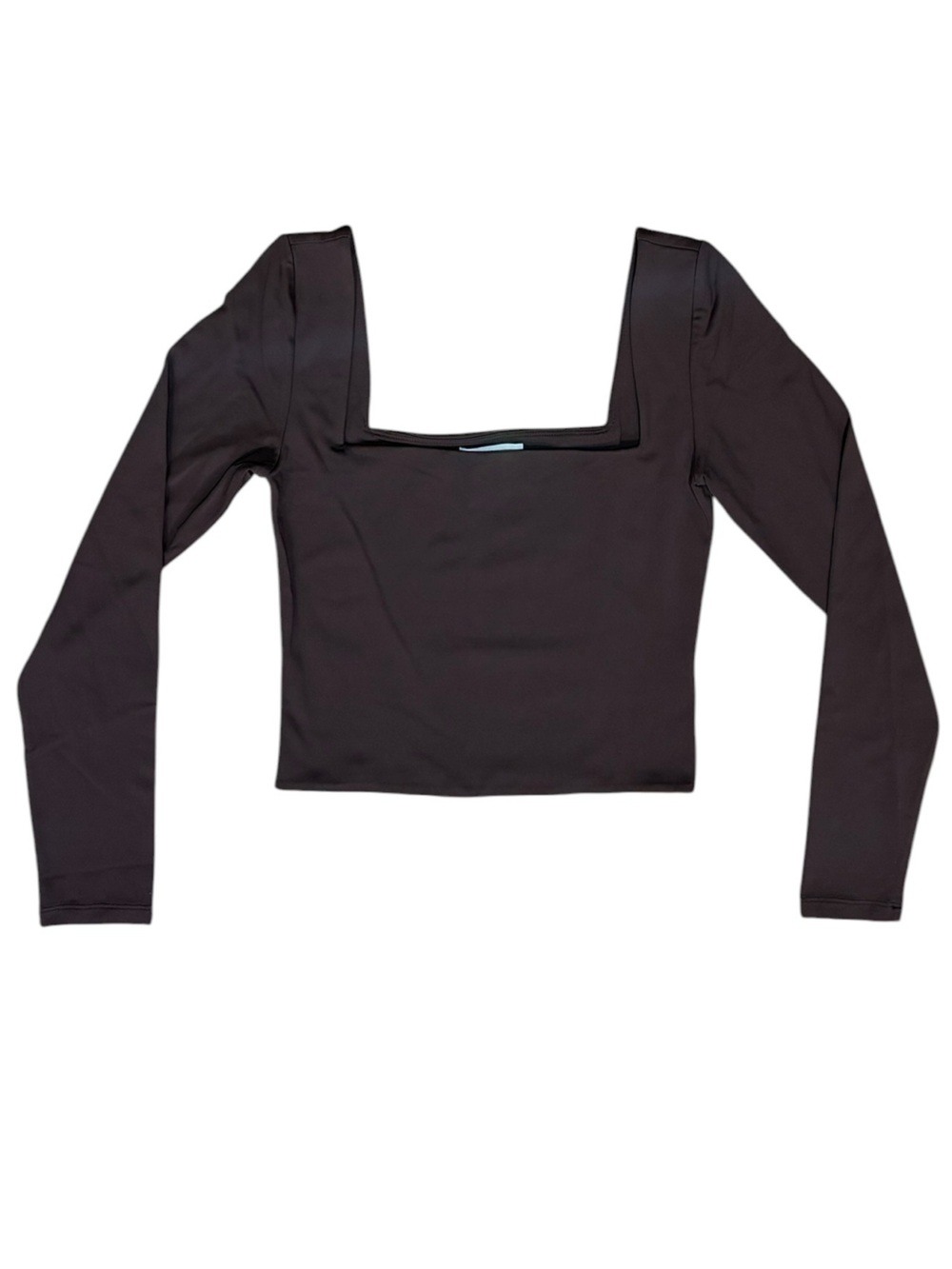 Babaton Sz M Top Contour Square neck Brown Long Sleeve Shirt Cropped Minimalist.